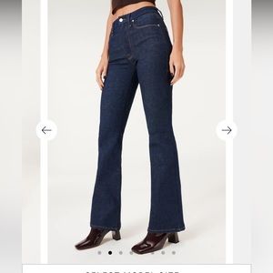 Good American Always Fits classic bootcut, dark blue wash denim